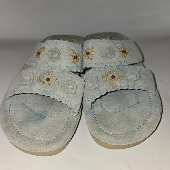 Earth Shoes Sandals Women's 8.5 Blue Suede Conway Slides Gelron 2000 Beaded read - Picture 1 of 5